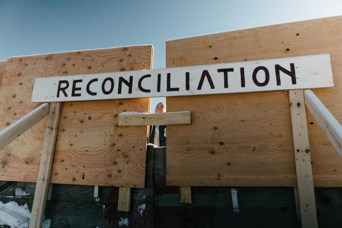 Reconciliation painted on a sign